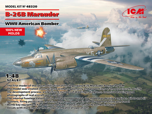 1/48 ICM B-26B Marauder, WWII American Bomber (100% new tool) 48320