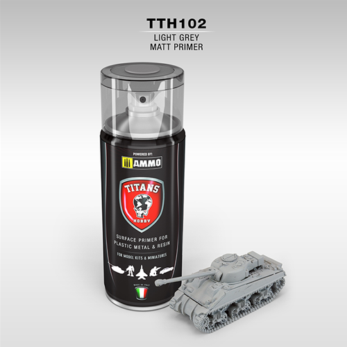 Ammo Mig Titans Hobby Light Grey Matt Primer, 400ml Spray