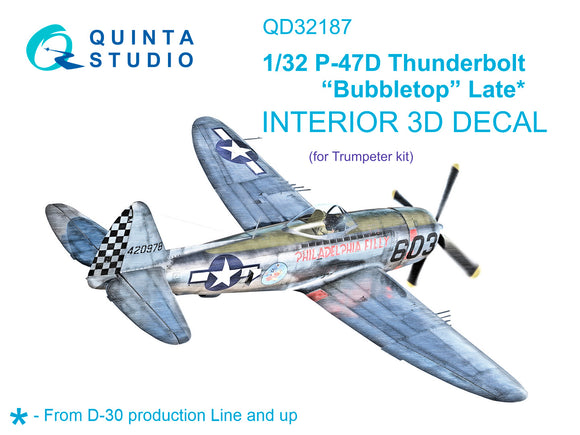 1/32 Quinta Studio P-47D Thunderbolt Bubbletop (Late) 3D-Printed Interior (for Trumpeter) 32187