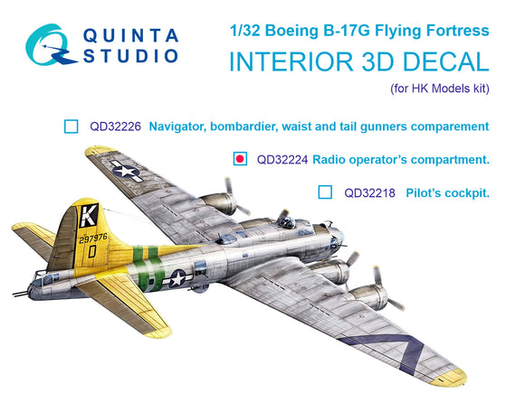 1/32 Quinta Studio Boeing B-17G Radio operator's compartment 3D-Printed Interior (for HKM kit) 32224