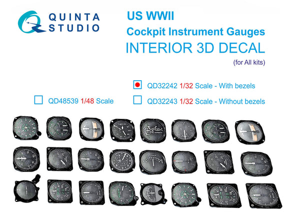 1/48 Quinta Studio US WWII Cockpit instrument gauges with bezels 3D-Printed Interior (for all kits) 32242