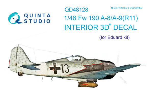1/48 Quinta Studio FW 190 A-8/A-9 (R11) 3D-Printed Interior (for Eduard  kit) 48128