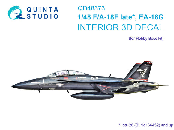 1/48 Quinta F/A-18F Late & EA-18G 3D-Printed Interior (for Hobby Boss kit) 48373