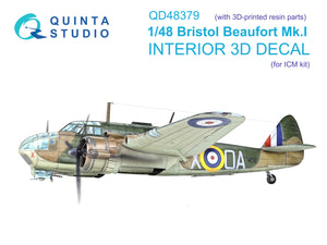 1/48 Quinta Studio Bristol Beaufort Mk.I 3D-Printed Full Interior (with 3D-printed resin parts) (ICM) QD+ 48379