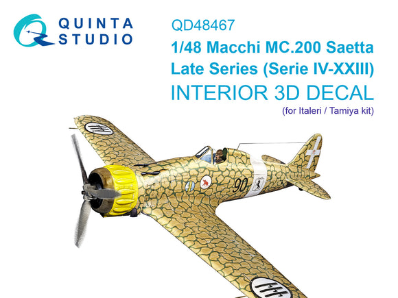 1/48 Quinta Studio Macchi MC.200 Saetta (Late) 3D-Printed Full Interior (Italeri) 48467