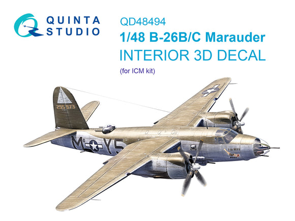 1/48 Quinta Studio B-26B/C Marauder 3D-Printed Interior (for ICM) 48494