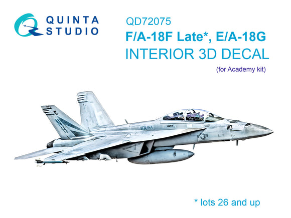 1/72 Quinta Studio F/A-18F Late, E/A-18G 3D-Printed Interior (for Academy kit) 72075
