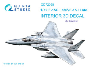 1/72 Quinta Studio F-15C Late/F-15J Late 3D-Printed Interior (for GWH kit) 72068