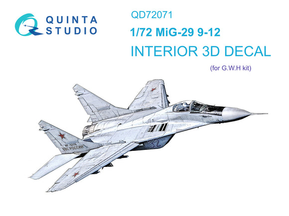 1/72 Quinta Studio MiG-29 9-12 3D-Printed Interior (for GWH kit) 72071