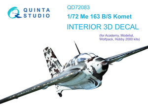 1/72 Quinta Studio Me-163 3D-Printed Interior (for Academy kit) 72083