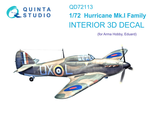 1/72 QUINTA STUDIO Hurricane Mk.I family 3D-Printed Interior (for Arma Hobby) 72113