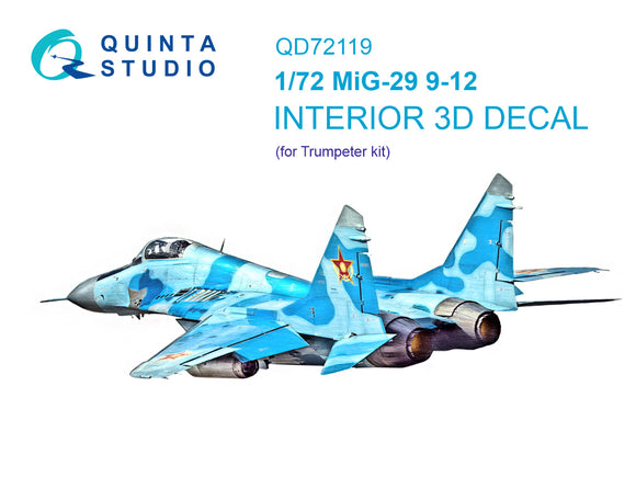 1/72 Quinta Studio Mig-29 (9-12) 3D-Printed Interior (for Trumpeter kit) 72119