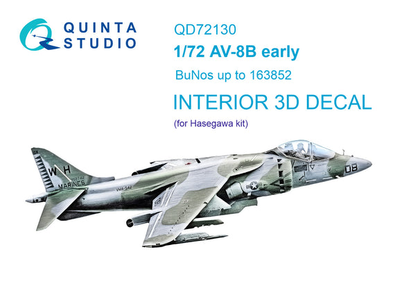 1/72 Quinta Studio AV-8B early 3D-Printed Interior (for Hasegawa kit) 72130