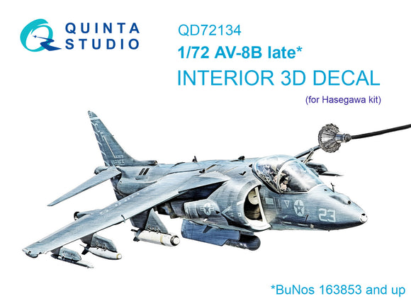 1/72 Quinta Studio AV-8B late 3D-Printed Interior (for Hasegawa kit) 72134