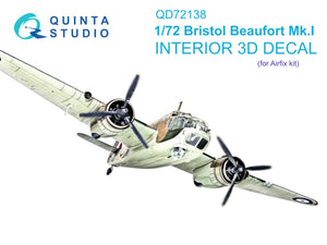 1/72 Quinta Studio Bristol Beaufort Mk.I 3D-Printed Interior (Airfix kit) 72138