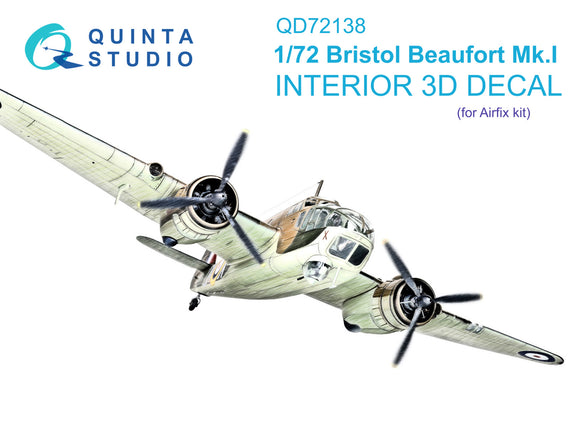 1/72 Quinta Studio Bristol Beaufort Mk.I 3D-Printed Interior (Airfix kit) 72138