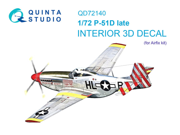 1/72 QUINTA STUDIO P-51D late 3D-Printed Interior (for Airfix) 72140