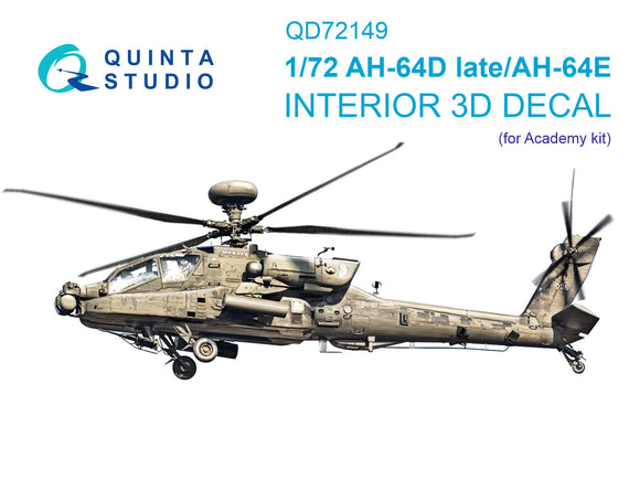 1/72 Quinta Studio AH-64D late/AH-64E 3D-Printed Interior (for Academy kit) 72149
