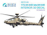 1/72 Quinta Studio AH-64D late/AH-64E 3D-Printed Interior (for Academy kit) 72149