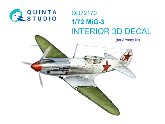 1/72 Quinta Studio MiG-3 3D-Printed Interior (Armory) 72170
