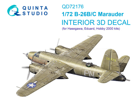 1/72 QUINTA STUDIO B-26B Marauder 3D-Printed Interior (Hasegawa/Eduard/Hobby2000) 72176