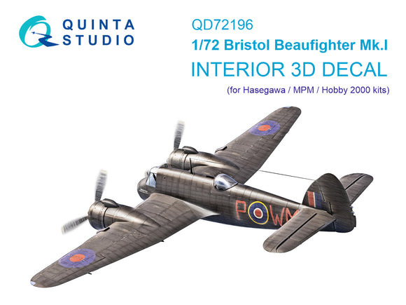 1/72 QUINTA STUDIO Bristol Beaufighter Mk.I 3D-Printed Interior (Hasegawa) 72196