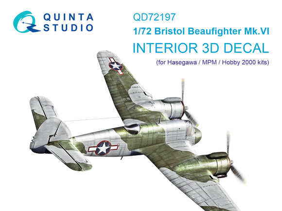 1/72 QUINTA STUDIO Bristol Beaufighter Mk.VI 3D-Printed Interior (Hasegawa) 72197