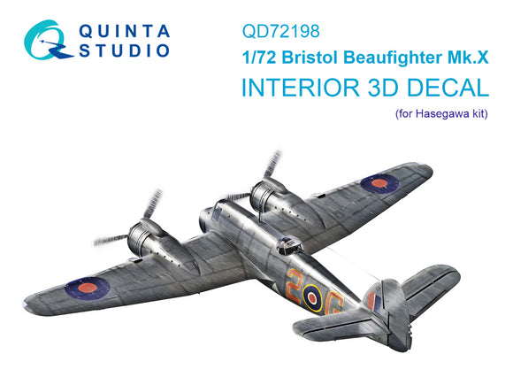 1/72 QUINTA STUDIO Bristol Beaufighter Mk.X 3D-Printed Interior (Hasegawa) 72198