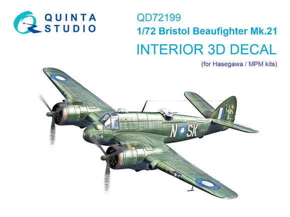1/72 QUINTA STUDIO Bristol Beaufighter Mk.21 3D-Printed Interior (Hasegawa) 72199