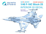 1/48 Quinta Studio F-16C Block 25 3D-Printed Panels Only (for Kinetic 2022 tool version) QDS 48400