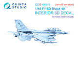 1/48 F-16D (block 40)  3D-Printed Panel Only Kit (for new tool 2022 Kinetic kit) QDS 48419