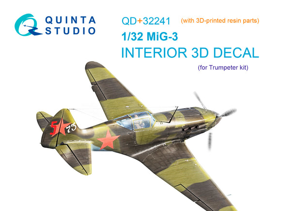 1/32 Quinta Studio MiG-3 3D-Printed Interior (Trumpeter)  (with 3D-printed resin parts) QD+32241