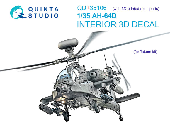 1/35 Quinta Studio AH-64D 3D-Printed Interior (for Takom kit) (with 3D-printed resin parts) QD+35106