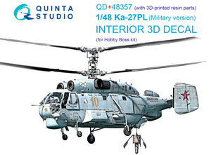 1/48 Quinta Studio Ka-27PL Military version 3D-Printed Interior Plus Set (Hobby Boss) (with 3D-printed resin parts) QD+ 48357