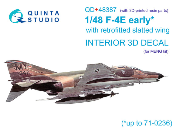 1/48 Quinta Studio F-4E early with slatted wing 3D-Printed Interior (for Meng kits) (with 3D-printed resin parts) (with 3D-printed resin parts) QD+48387