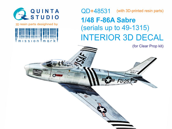 1/48 Quinta Studio F-86A Sabre 3D-Printed Interior (for Clear Prop kit)  (with 3D-printed resin parts) QD+48531