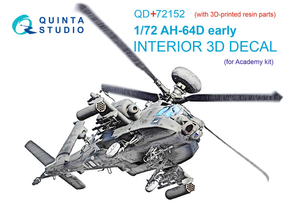 1/72 Quinta Studio AH-64D early 3D-Printed Interior (Academy)(with 3D-printed resin part) QD+72152
