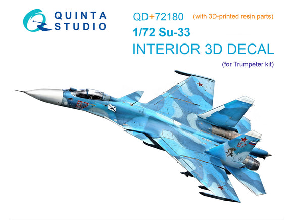 1/72 Quinta Studio Su-33 3D-Printed Interior (with 3D-printed resin part) (for Trumpeter kit) QD+72180