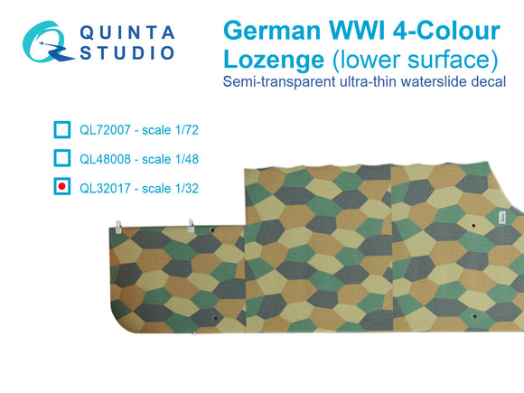 1/32 Quinta Studio German WWI 4-Colour Lozenge (lower surface) Decals QL-32017