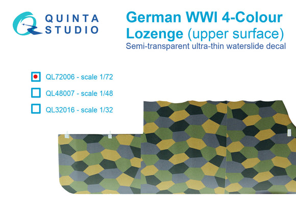 1/72 Quinta Studio German WWI 4-Colour Lozenge (upper surface) Decals QL-72006