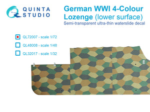 1/72 Quinta Studio German WWI 4-Colour Lozenge (lower surface) Decals QL-72007