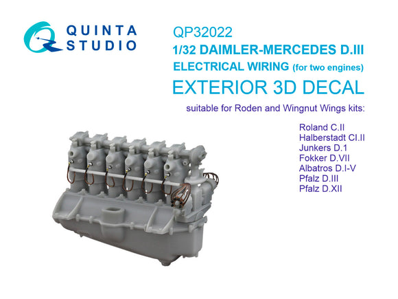 1/32 Quinta Studio DAIMLER-MERCEDES D.III Electrical wiring, for Roland C.II, Albatros D.I-V, Pfalz D.III/D.XII, Junkers D.1 etc  (Wingnut Wings, Roden) QP32022