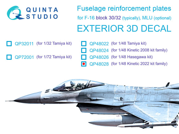 1/48 Quinta Studio F-16 block 30/32 reinforcement plates (Kinetic 2022 tool) QP48028