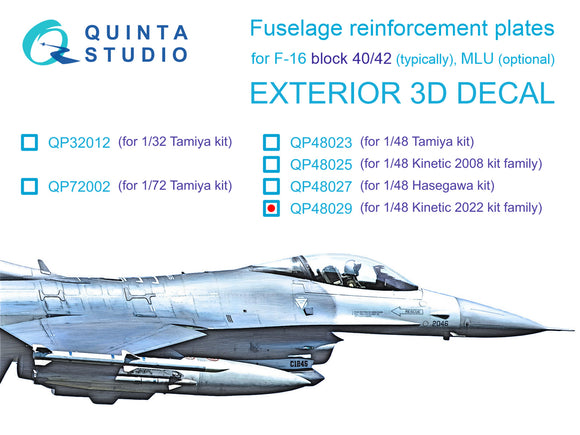 1/48 Quinta Studio F-16 block 40/42 reinforcement plates (Kinetic 2022 tool) QP48029