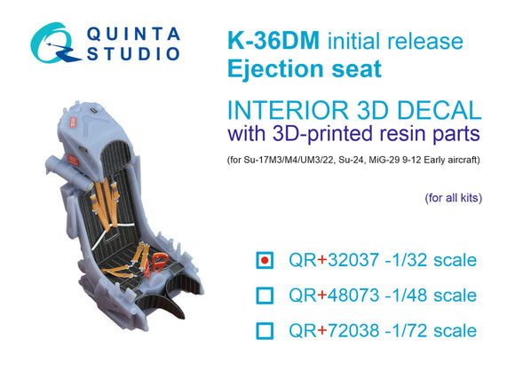 Quinta Studio K-36DM (initial release) ejection seat (for Su-17M3/M4/UM3/22, Su-24, MiG-29 9-12 Early aircraft) (All kits) QR+32037