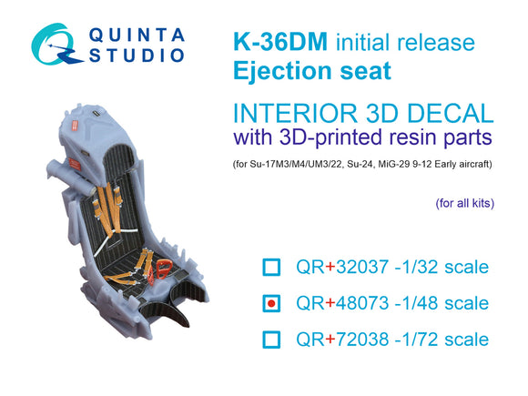 Quinta Studio K-36DM (initial release) ejection seat (for Su-17M3/M4/UM3/22, Su-24, MiG-29 9-12 Early aircraft) (All kits) QR+48073