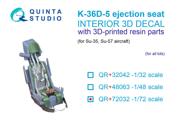 Quinta Studio K-36D-5 ejection seat (for Su-35, Su-57 aircraft) (All kits) QR+72032