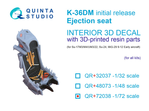 Quinta Studio K-36DM (initial release) ejection seat (for Su-17M3/M4/UM3/22, Su-24, MiG-29 9-12 Early aircraft) (All kits) QR+72038