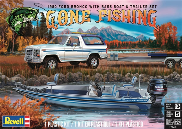 1/25 Revell Gone Fishing 1980 Ford Bronco w/Bass Boat & Trailer 85-7242