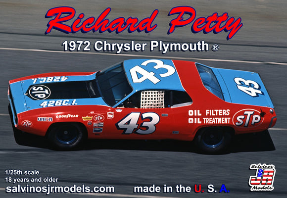 1/25 Salvino's JR Richard Petty 1972 Plymouth Chrysler Daytona Car - RPCP1972D